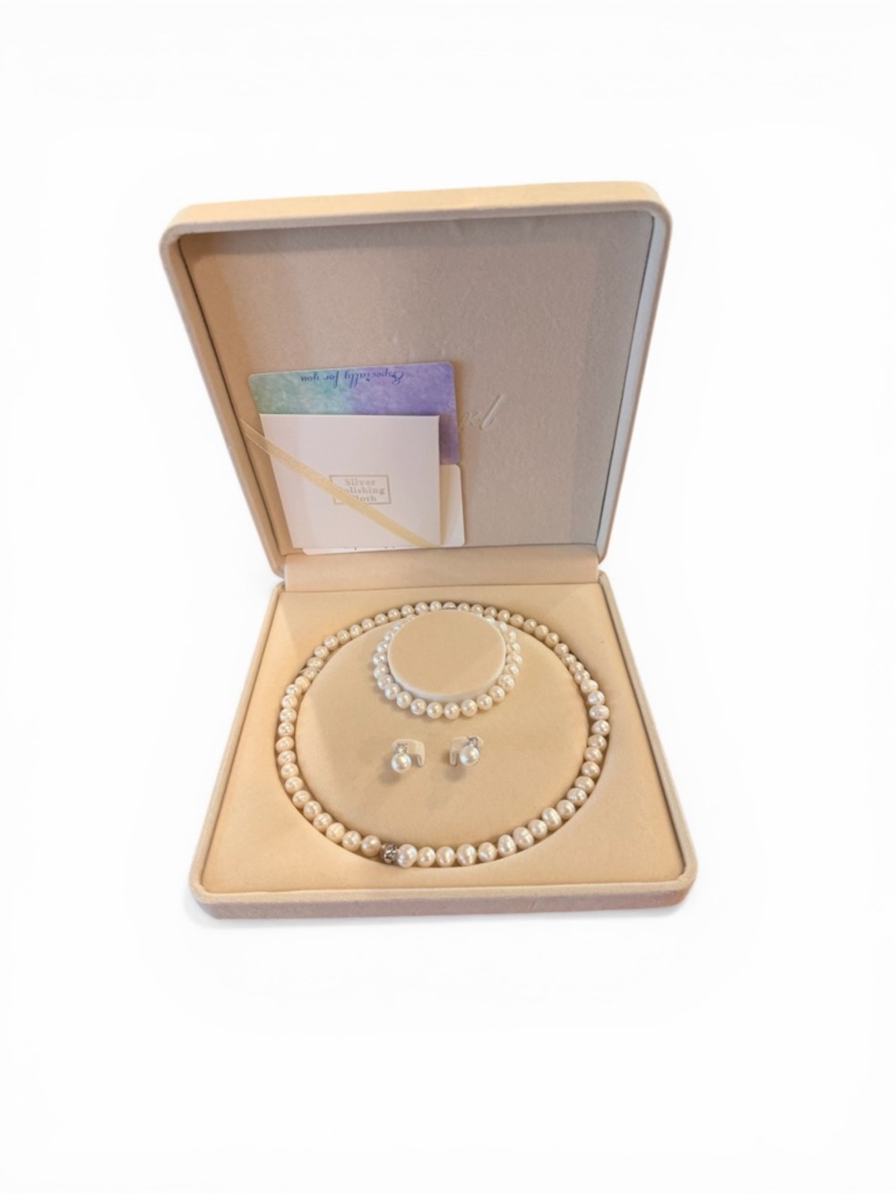 Classic Pearl Necklace, Bracelet & Stud Earrings Set - 925 Silver Clasps - Picture 9 of 9